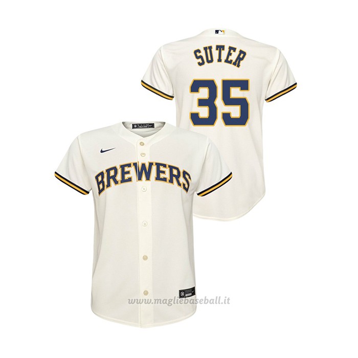 Maglia Baseball Bambino Milwaukee Brewers Brent Suter Replica Primera Crema